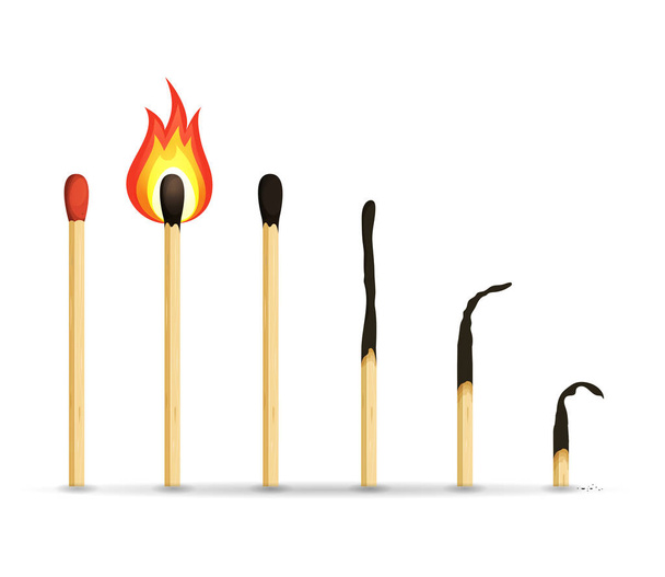 Ilustración de un juego de palos de madera con muestras normales, quemadas y quemadas
 - Vector, Imagen