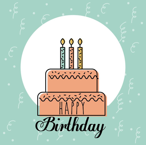 happy birthday card greeting sweet cake candles decoration - Vektor, obrázek