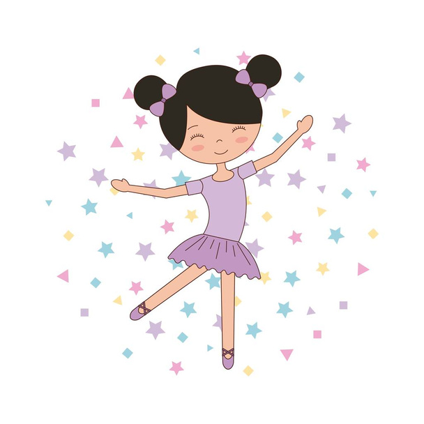 ballet little girl dancing with stars decoration - Vector, Image