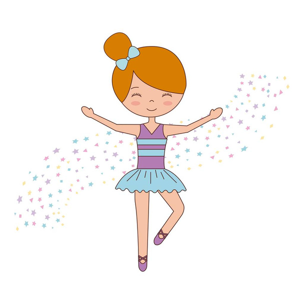 ballet niña bailando con estrellas decoración
 - Vector, Imagen