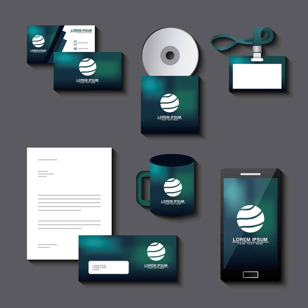 Corporate Identity Template Set Geschäftsschreibwaren-Attrappe mit Emblem-Branding-Design - Vektor, Bild