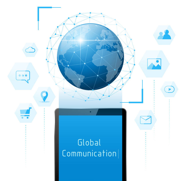 Comunicación global y tecnología de conexión concepto fondo, vector, ilustración
  - Vector, imagen
