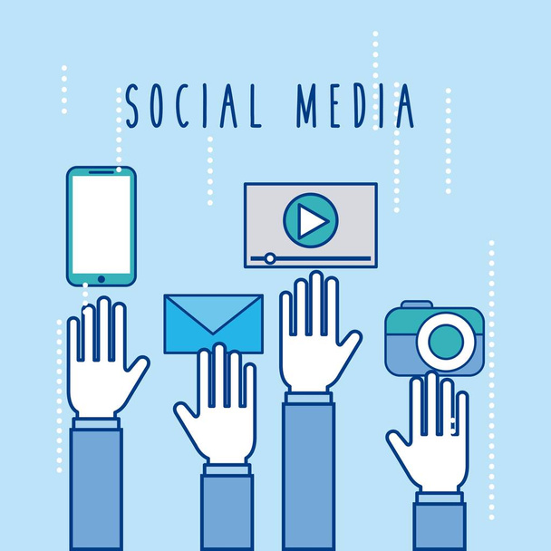 social media hands raised application network icons - Vector, Image