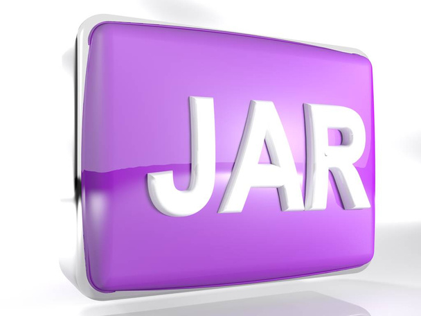Jar ファイルのアイコン: クローム メッキ枠線と紫角の丸いボックスはその正面顔 3 d レンダリング図に書き込み瓶 - 写真・画像