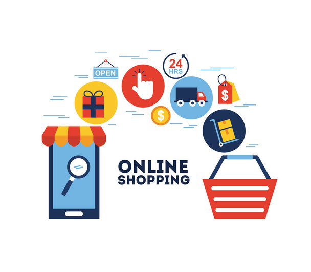 online shopping flat - Vector, Image