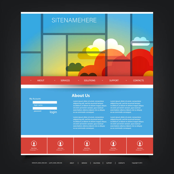 Website Design Template for Your Business with Sunset Sky Image Background - Clouds, Sunlight - Vector, Image