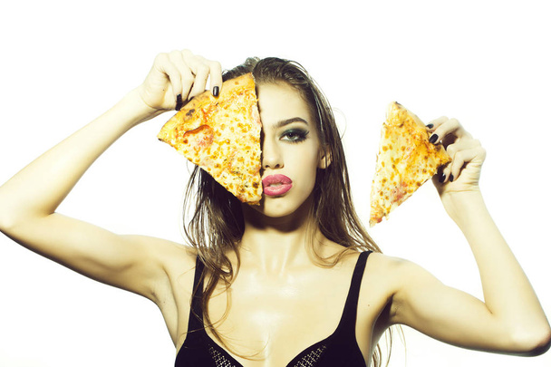 Young girl with pizza - Фото, изображение