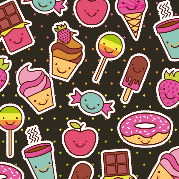 kawaii food with background colorful image - Vector, Image