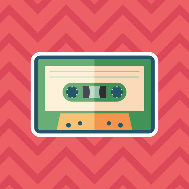 Audio cassette sticker flat icon with color background. - Vetor, Imagem