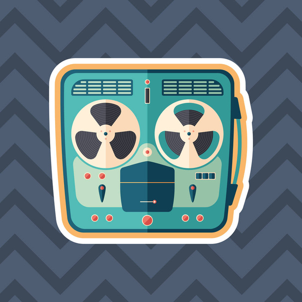 Retro tape recorder sticker flat icon with color background. - Вектор,изображение