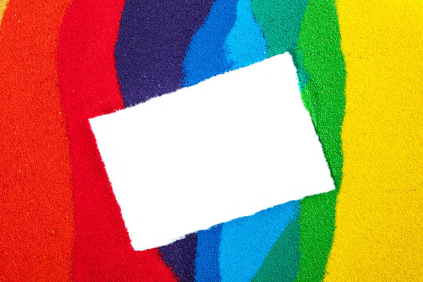 Colored sand, texture. Rainbow. White paper - Fotoğraf, Görsel