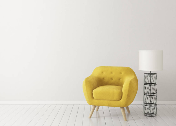 modern living room  with yellow armchair and lamp. scandinavian interior design furniture - Zdjęcie, obraz