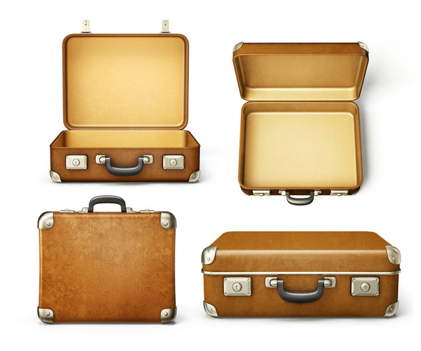brown suitcase isolated on a white background. 3d illustration - Foto, Imagen