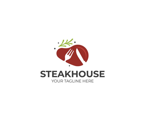 Steak with rosemary logo template. Steakhouse vector design. Beefsteak illustration - Vector, Image