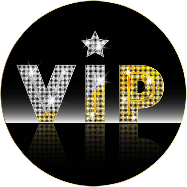 Golden symbol of exclusivity, the label VIP with glitter. Very important person - VIP icon on white background Sign of exclusivity with bright, Golden glow. Template for vip banners or card - Vector, Image