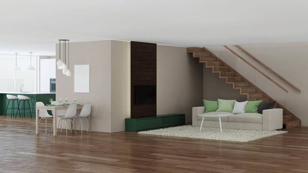 Interiér je moderní dům. 3D vykreslování. - Fotografie, Obrázek