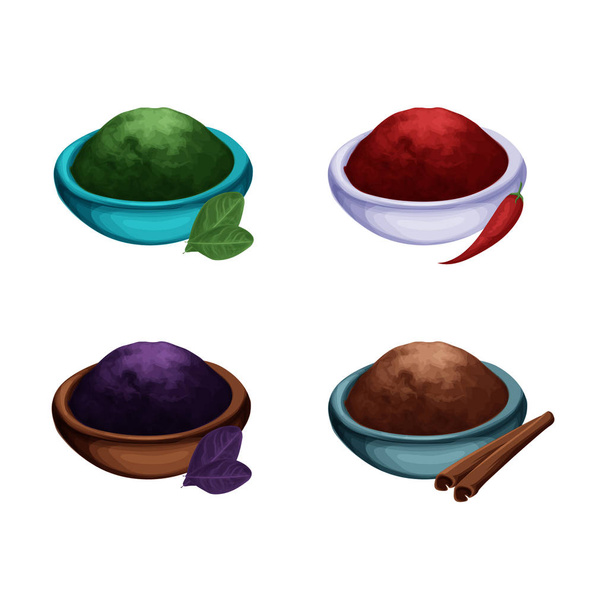 Geïsoleerde en gekleurde kruiden kruiden potten pictogrammenset in realistische stijl met verschillende kruiden binnen vectorillustratie - Vector, afbeelding