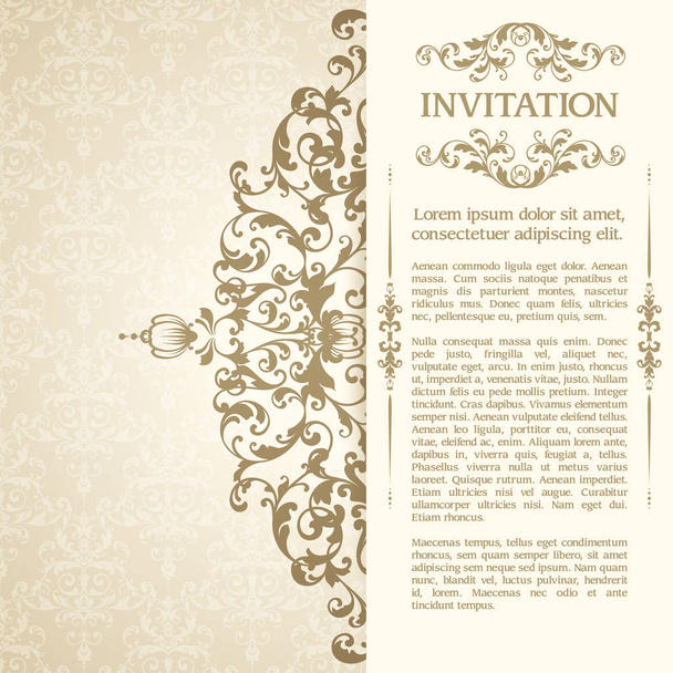 Vintage template with pattern and ornate border. Ornamental lace pattern for wedding invitation, greeting card, certificate. - Vektor, obrázek