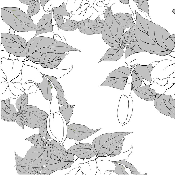  Vector naadloze patroon. Fuchsia. Decoratieve samenstelling van bloemen, knoppen en bladeren.  - Vector, afbeelding