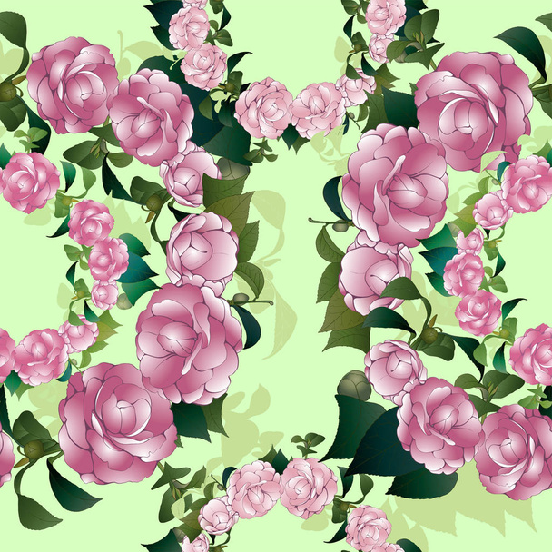  Fond vectoriel. Camellia - fleurs et feuilles. Modèle sans couture
. - Vecteur, image