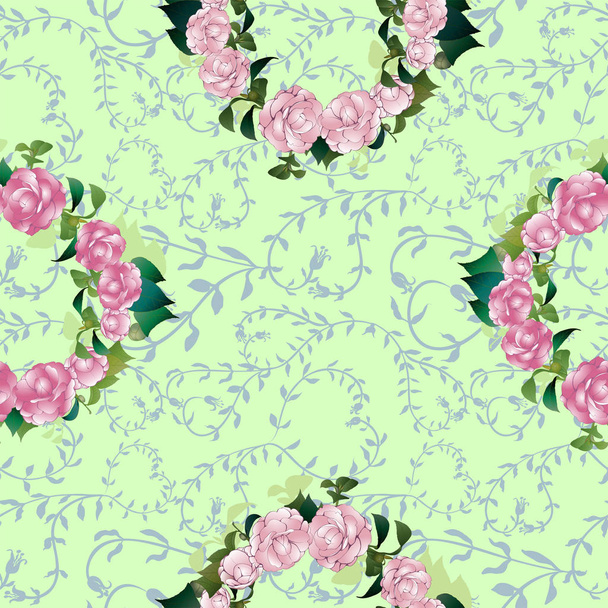  Vector background. Camellia - flowers and leaves. Seamless pattern. - Vector, Image