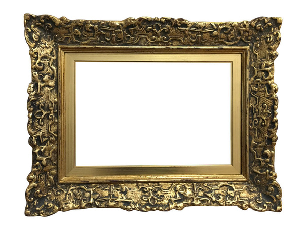 Empty gold ornate picture frame with white background - Photo, Image