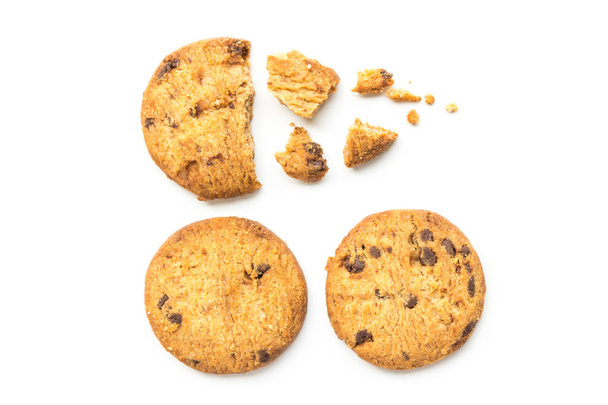 homemade chocolate chip cookies on white background in top view - Foto, Imagem