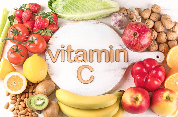 Vitamin C Rich Foods. Top view. Healthty eating concept - Foto, afbeelding