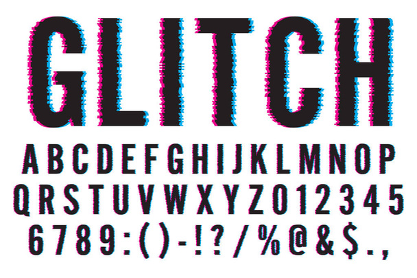 Модний спотворений глюк Тип шрифту Листи, Числа та символи Векторні ілюстрації
 - Вектор, зображення