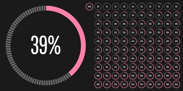 Set di diagrammi percentuali cerchio da 0 a 100 pronto all'uso per il web design, interfaccia utente (UI) o infografica - indicatore con rosa
 - Vettoriali, immagini