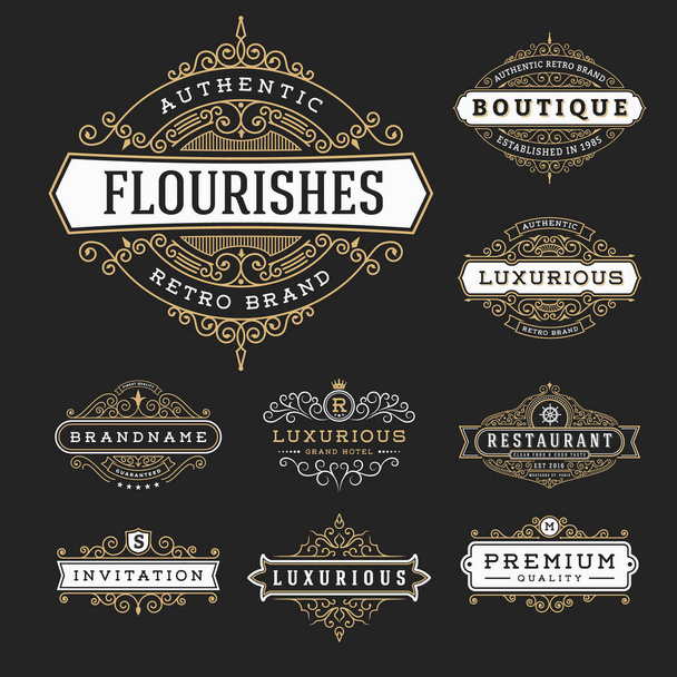 Vintage Flourishes çerçeve başlık etiketi koleksiyonu - Vektör, Görsel