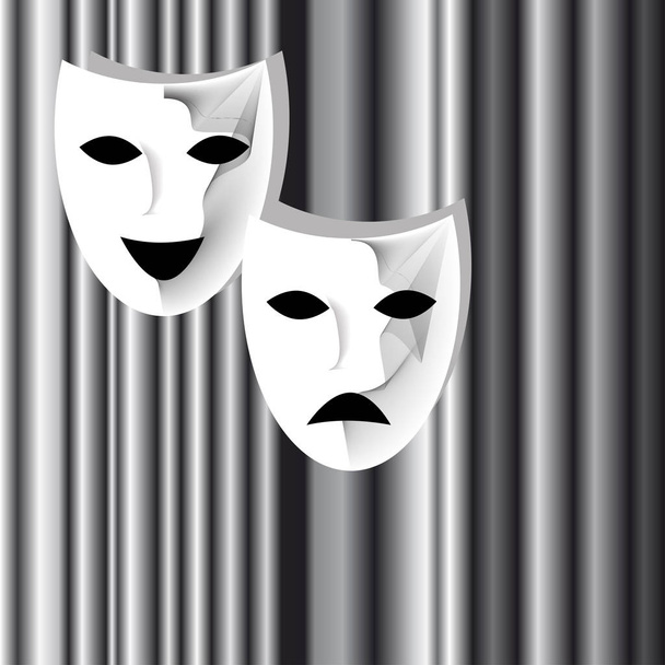black and white vector theater masks - Vector, Image