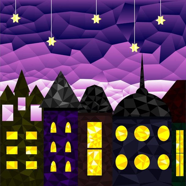 Landscape of the medieval city at night - Vector, Image