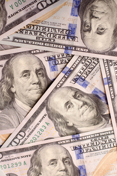 Αμερικανικά δολάρια μετρητά, γκρο πλαν τραπεζογραμματίων. Πολλές εκατοντάδες απαγόρευση Usd - Φωτογραφία, εικόνα