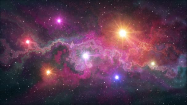 zeven regenboog gekleurde sterren flikkeren glans in zachte bewegende nevel nacht hemel animatie achtergrond nieuwe kwaliteit natuur schilderachtige cool kleurrijke mooi licht videobeelden - Video