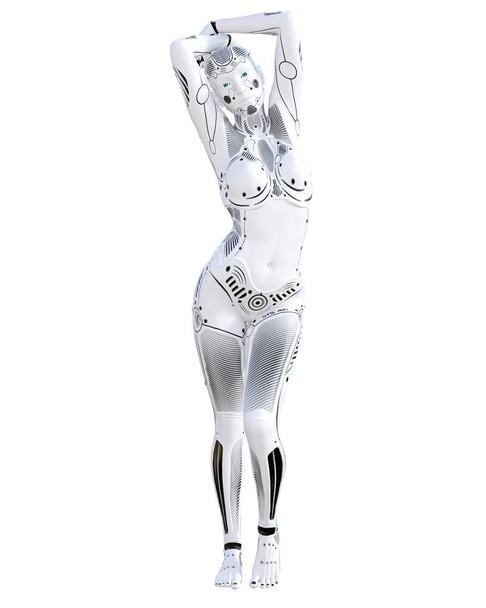 Robot woman. White metal droid. Android girl. Artificial Intelligence. Conceptual fashion art. Realistic 3D render illustration. Studio, isolate, high key. - Foto, immagini
