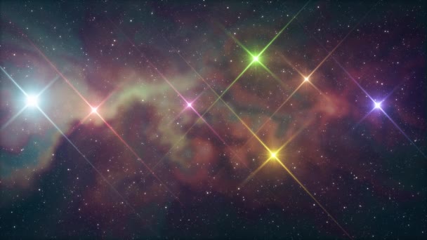 sieben regenbogenfarbenen Sternen flackernden Glanz in weichen beweglichen Nebel Nachthimmel Animation Hintergrund neue Qualität Natur szenisch kühl bunt schön Licht Videomaterial - Filmmaterial, Video