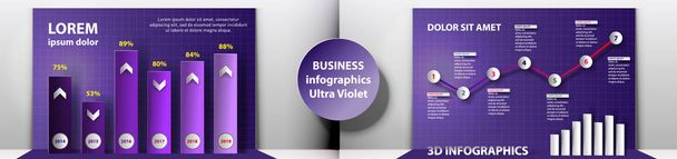 ウルトラ バイオレット 3 d グラフ、線グラフ テンプレート、ビジネス infographics ベクトル eps10 イラスト - ベクター画像