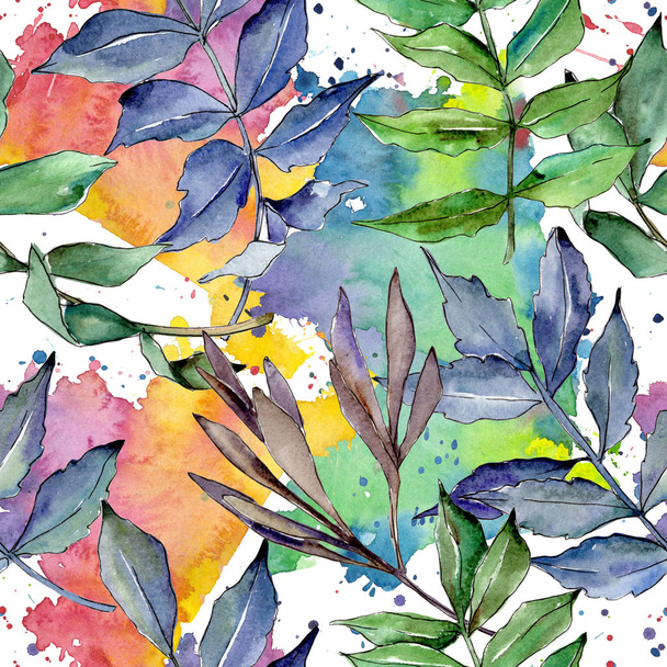 Ash leaves pattern in a watercolor style. - Foto, afbeelding