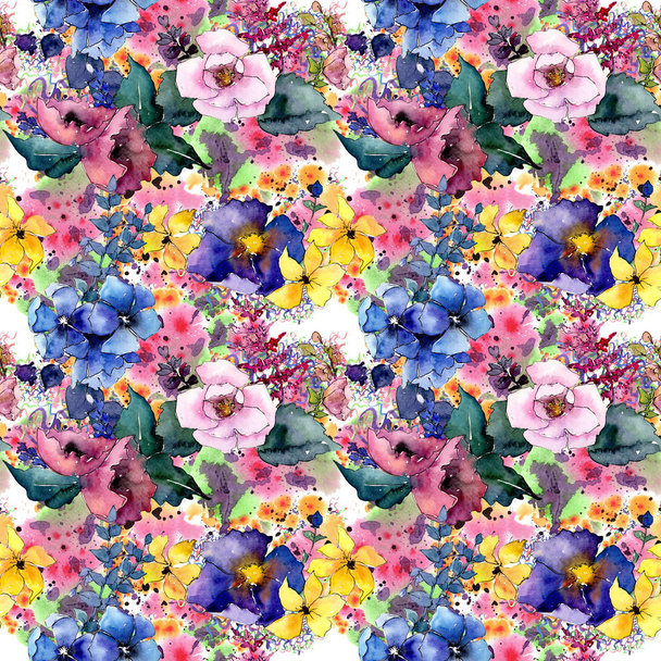 Bouquet flower pattern in a watercolor style. - 写真・画像