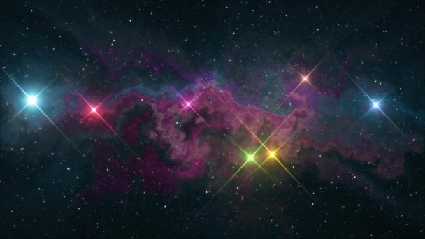 sept étoiles colorées arc-en-ciel scintillement briller dans la nébuleuse mobile douce ciel nocturne animation arrière-plan nouvelle qualité nature scénique cool coloré belle lumière vidéo
 - Séquence, vidéo