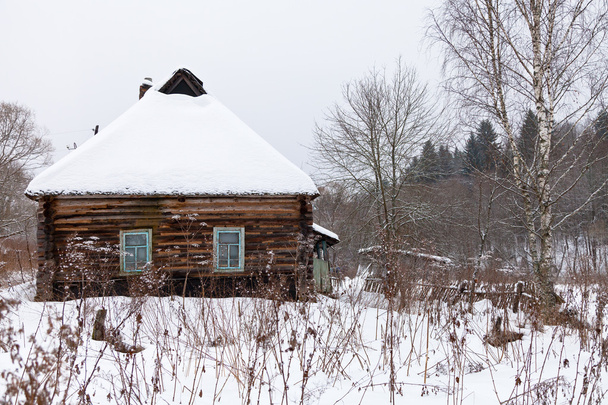 Snow covered wooden rustic house - 写真・画像