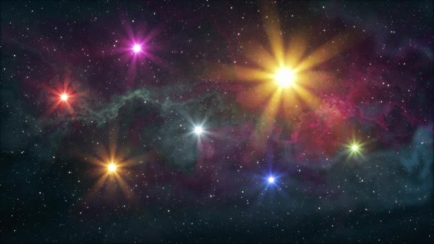 seven rainbow colored stars flickering shine in soft moving nebula night sky animation background new quality nature scenic cool colorful nice light video footage - Footage, Video