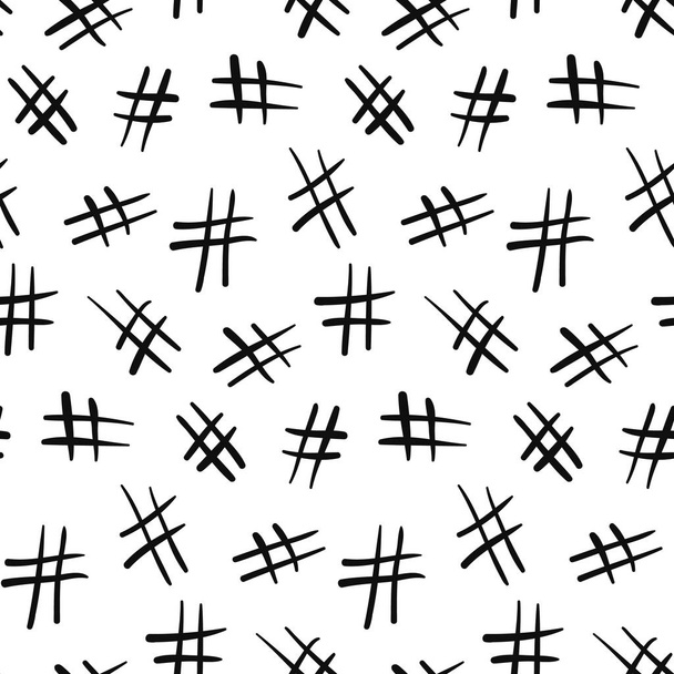 Pattern with black doodle hashtag symbols - Vetor, Imagem