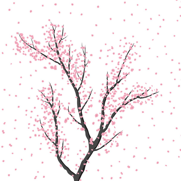  Blühender Baum in rosa Farben auf weißem Hintergrund, Ankunft des Frühlings - Vektor, Bild