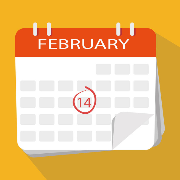 Valentines day calendar. Vector icon vector. 14th of February - Vector, Image
