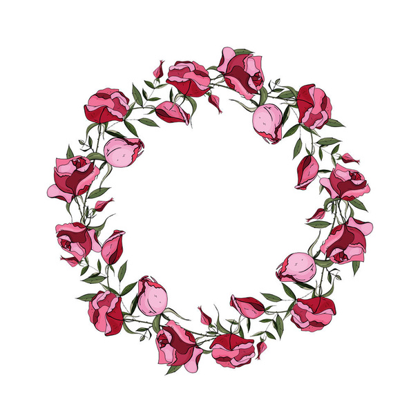 Corona redonda vectorial de rosas. Fondo de tarjeta de felicitación para Valen
 - Vector, imagen