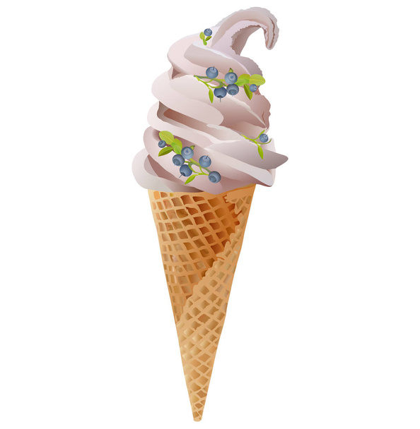Cone of fruit ice cream with blueberries - Vektor, kép