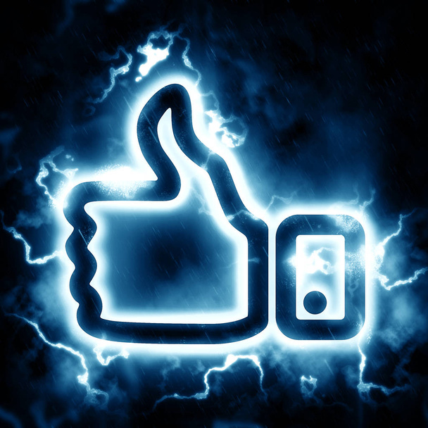 Thumb up sinal com elementos de relâmpago
 - Foto, Imagem