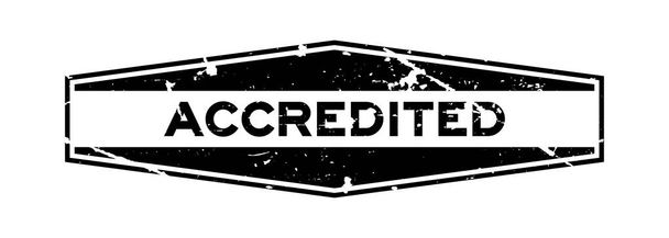 Grunge černé akreditované slovo šestiúhelník gumové těsnění obchodní razítko na bílém pozadí - Vektor, obrázek